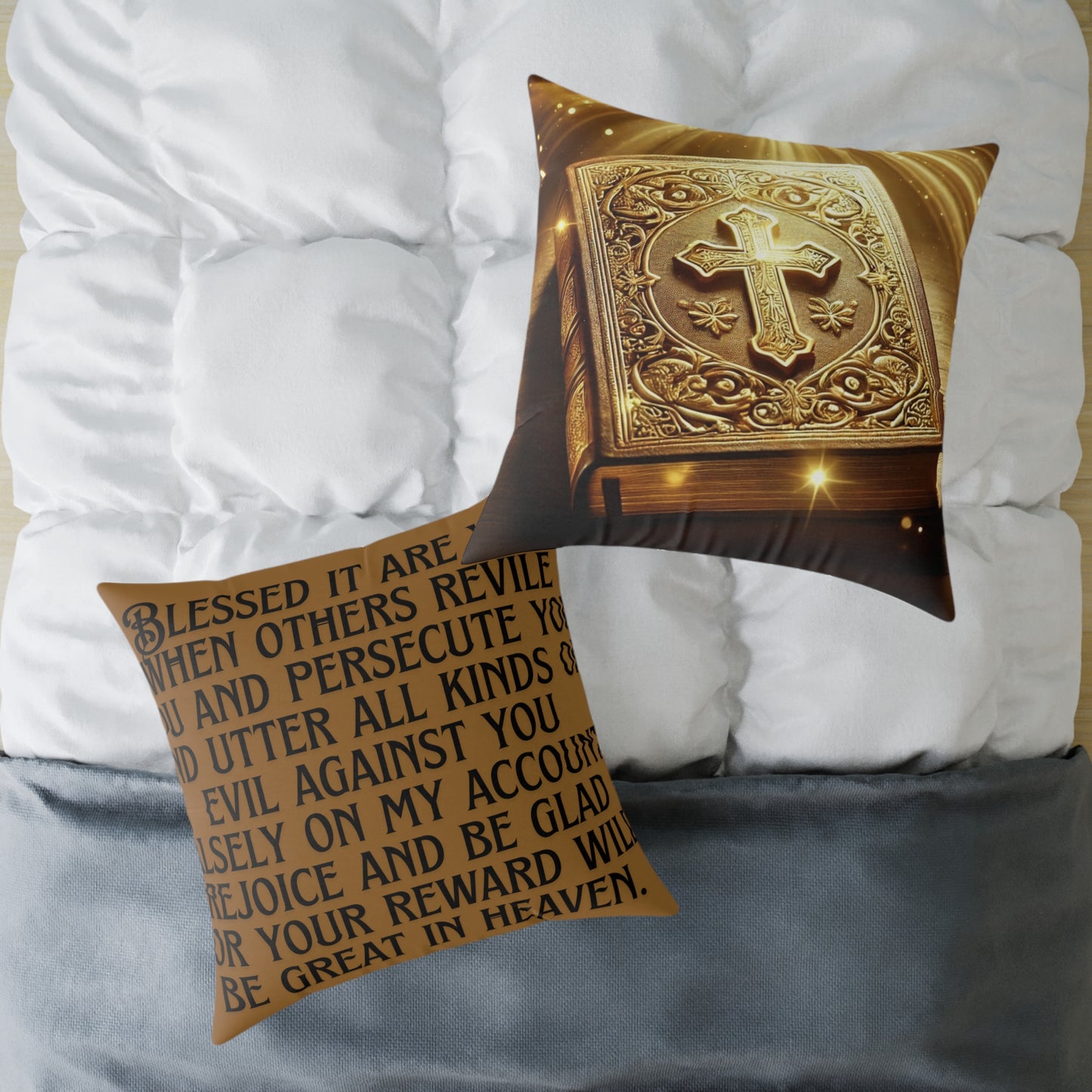 Blessed It Are You Than Others: Square Poly Canvas Pillow