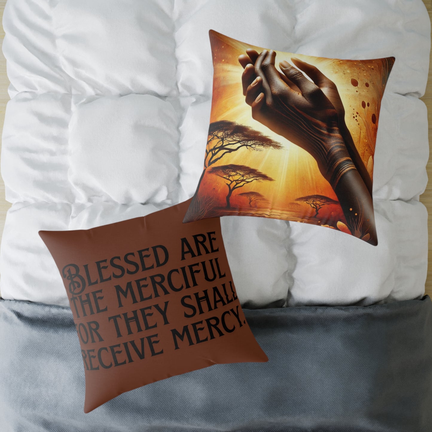 Blessed Merciful Poly Canvas Pillow, Inspirational Home Decor, Throw Pillow, Gift, Cushion for Living Room