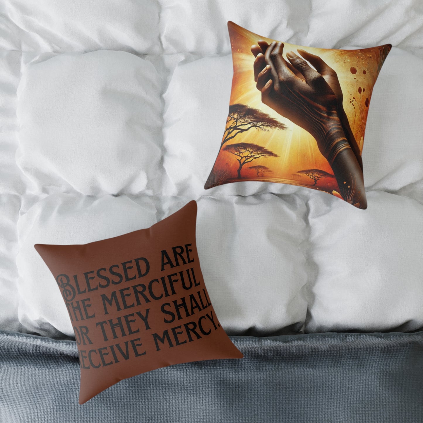 Blessed Merciful Poly Canvas Pillow, Inspirational Home Decor, Throw Pillow, Gift, Cushion for Living Room