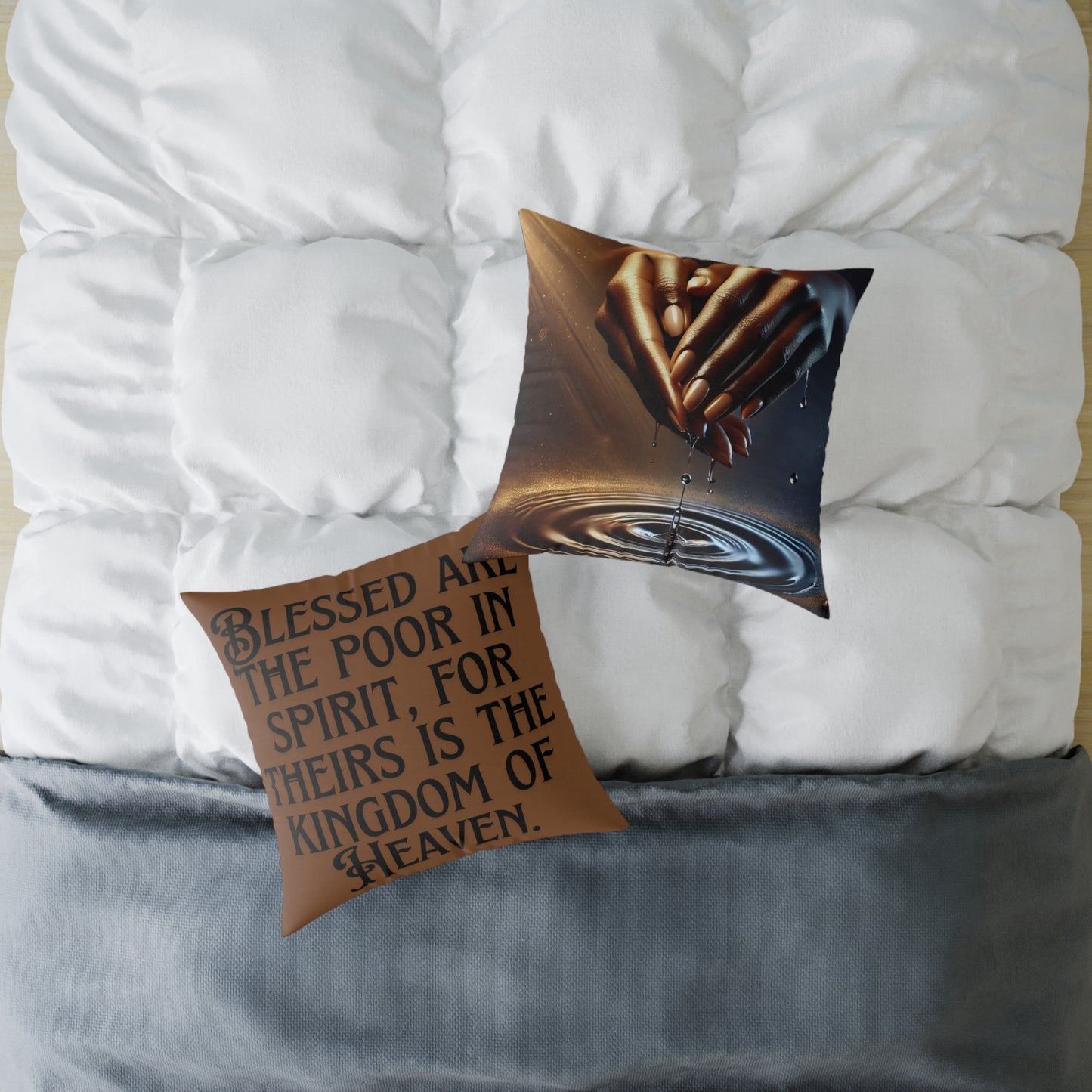 Blessed Are The Poor: Square Poly Canvas Pillow