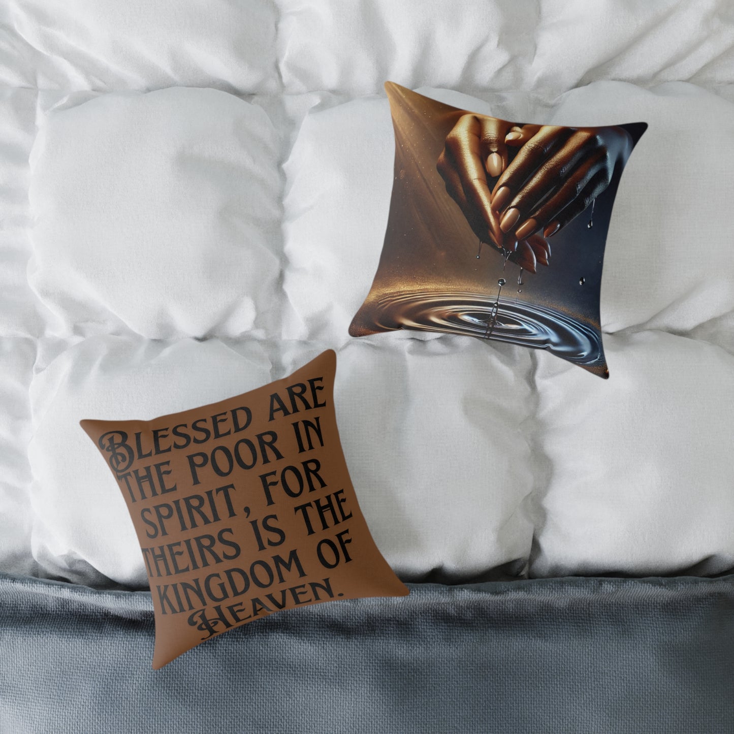 Blessed Are The Poor: Square Poly Canvas Pillow