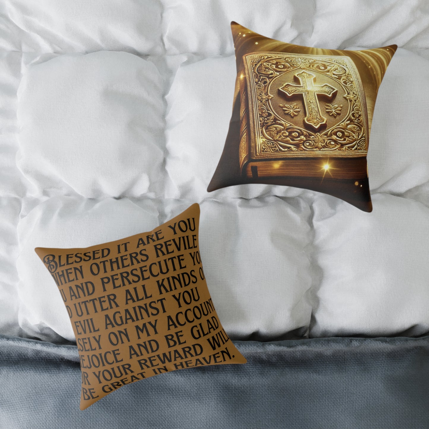 Blessed It Are You Than Others: Square Poly Canvas Pillow