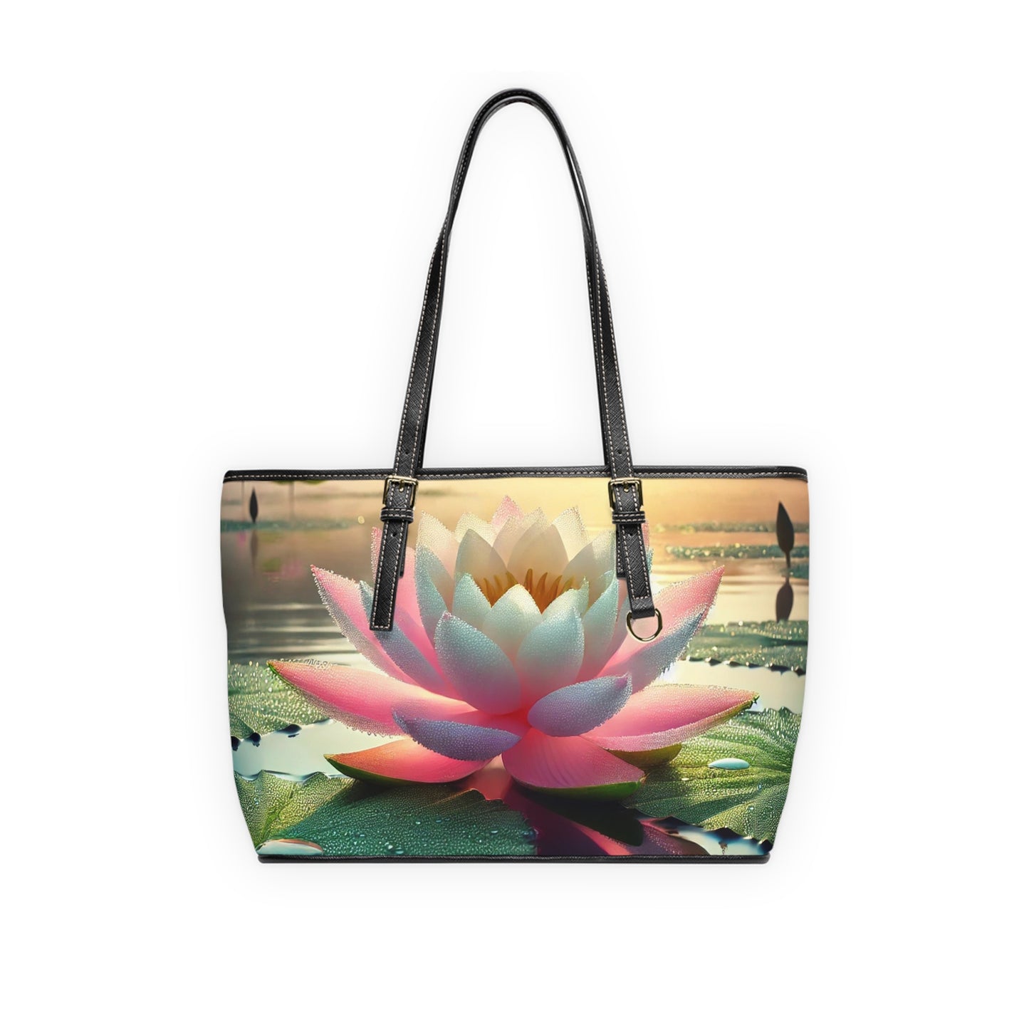 Lotus Flower PU Leather Shoulder Bag - Elegant Floral Tote for Everyday Use