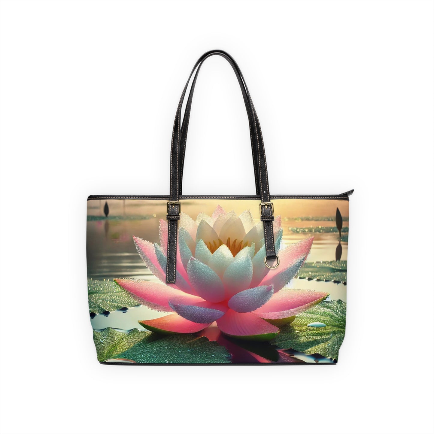 Lotus Flower PU Leather Shoulder Bag - Elegant Floral Tote for Everyday Use