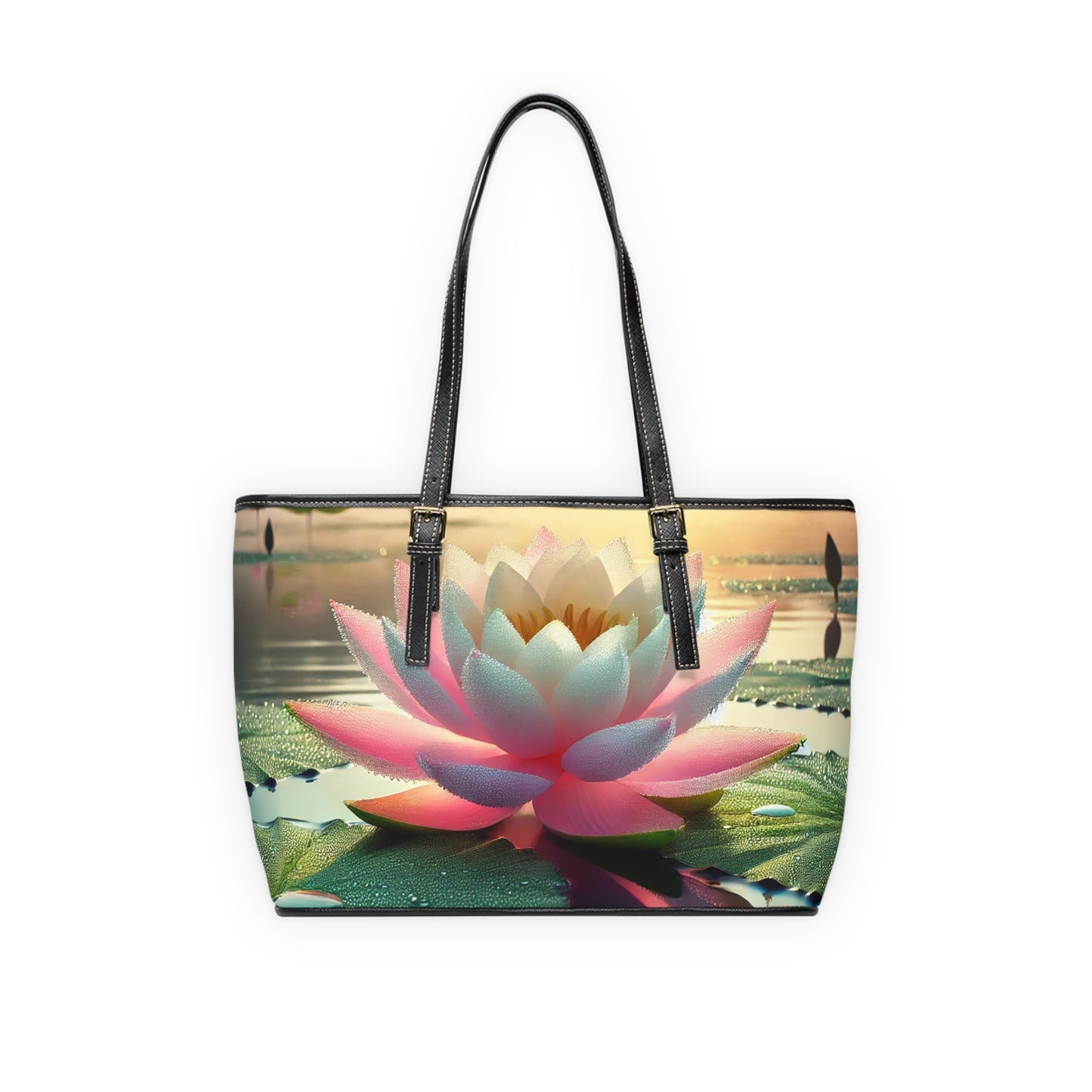 Lotus Flower PU Leather Shoulder Bag - Elegant Floral Tote for Everyday Use