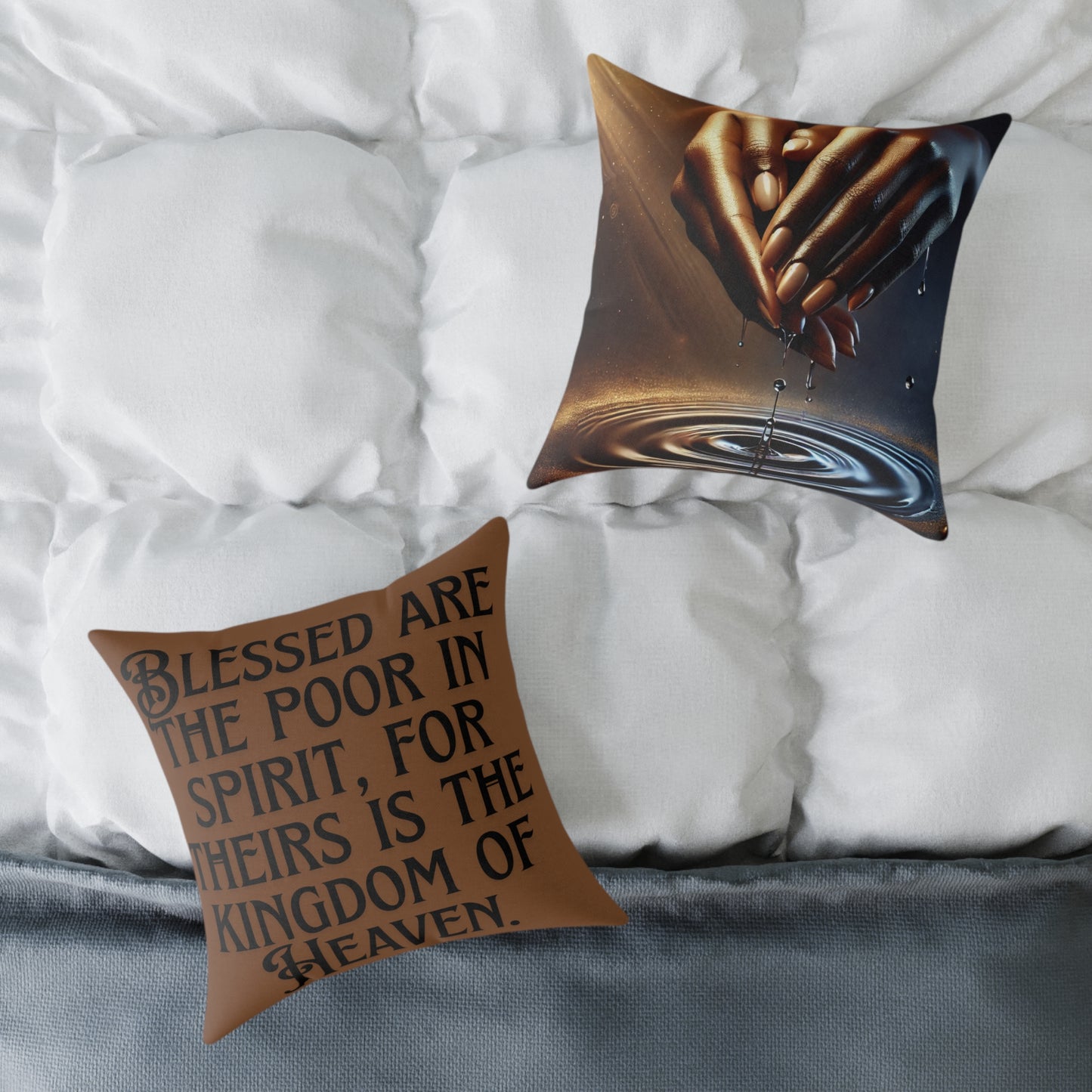 Blessed Are The Poor: Square Poly Canvas Pillow
