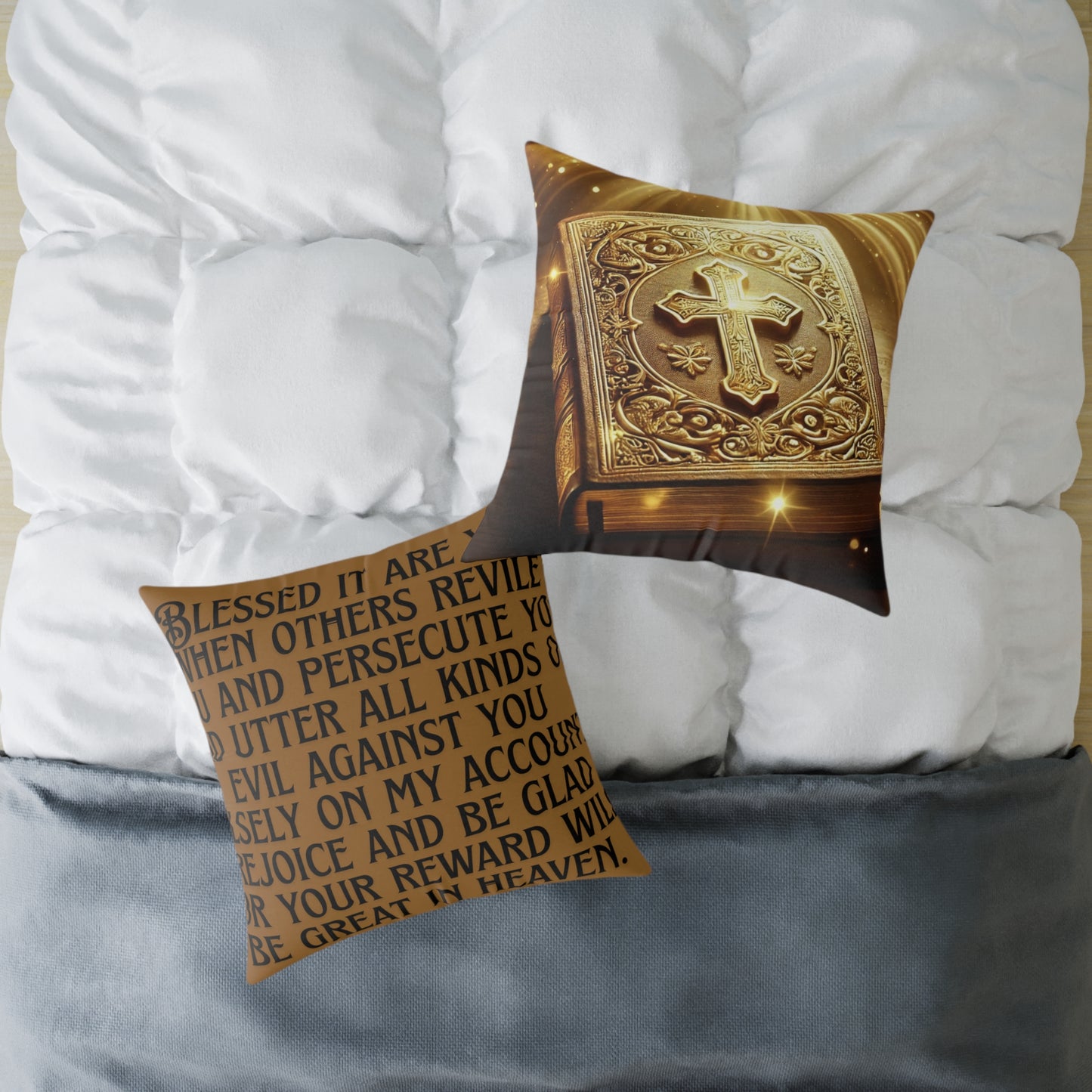 Blessed It Are You Than Others: Square Poly Canvas Pillow