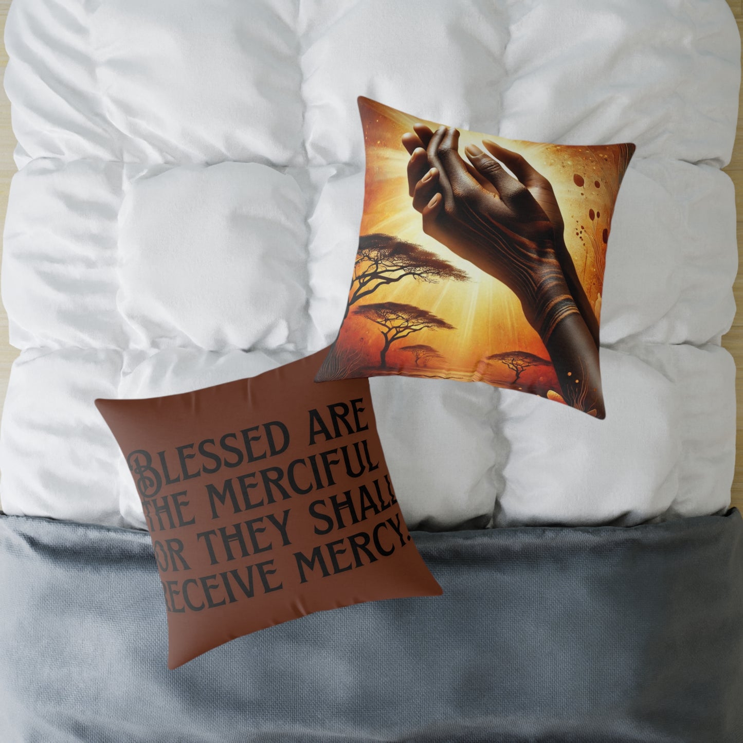 Blessed Merciful Poly Canvas Pillow, Inspirational Home Decor, Throw Pillow, Gift, Cushion for Living Room