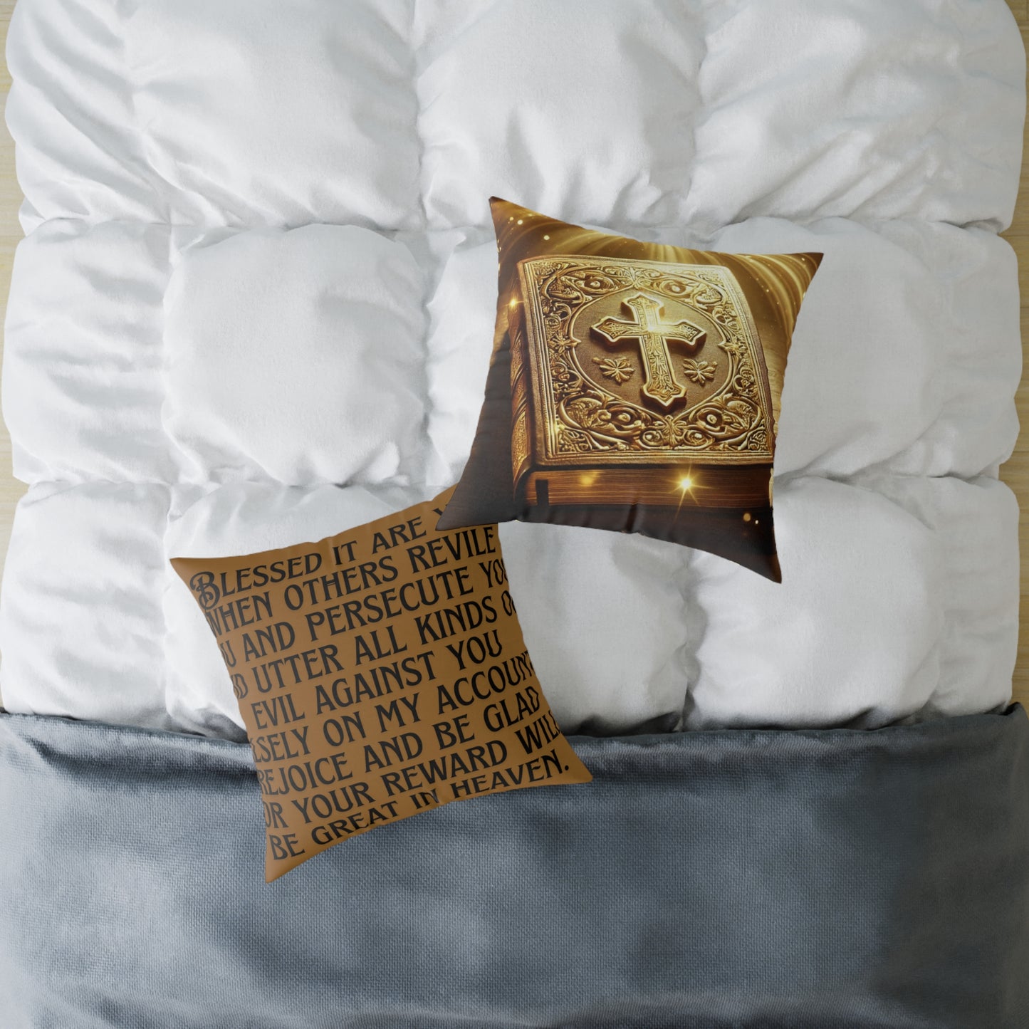 Blessed It Are You Than Others: Square Poly Canvas Pillow