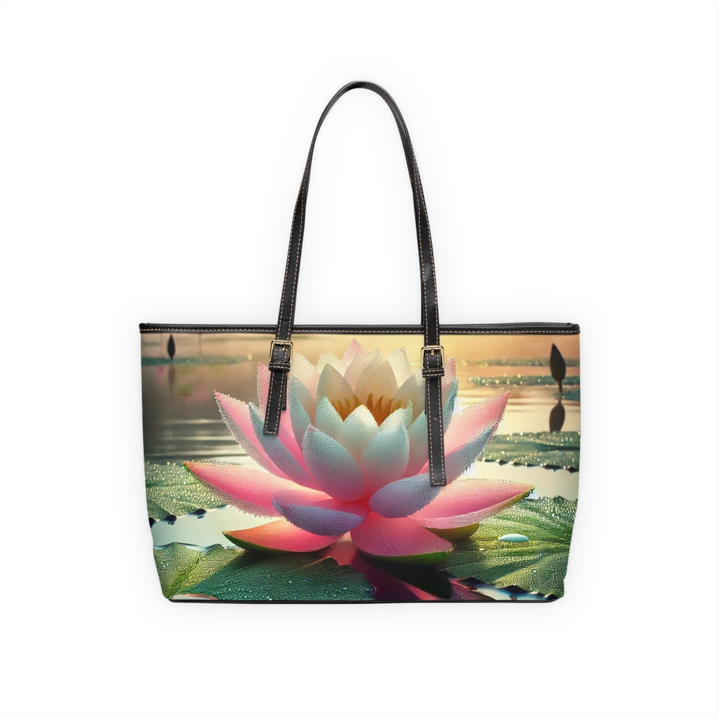 Lotus Flower PU Leather Shoulder Bag - Elegant Floral Tote for Everyday Use