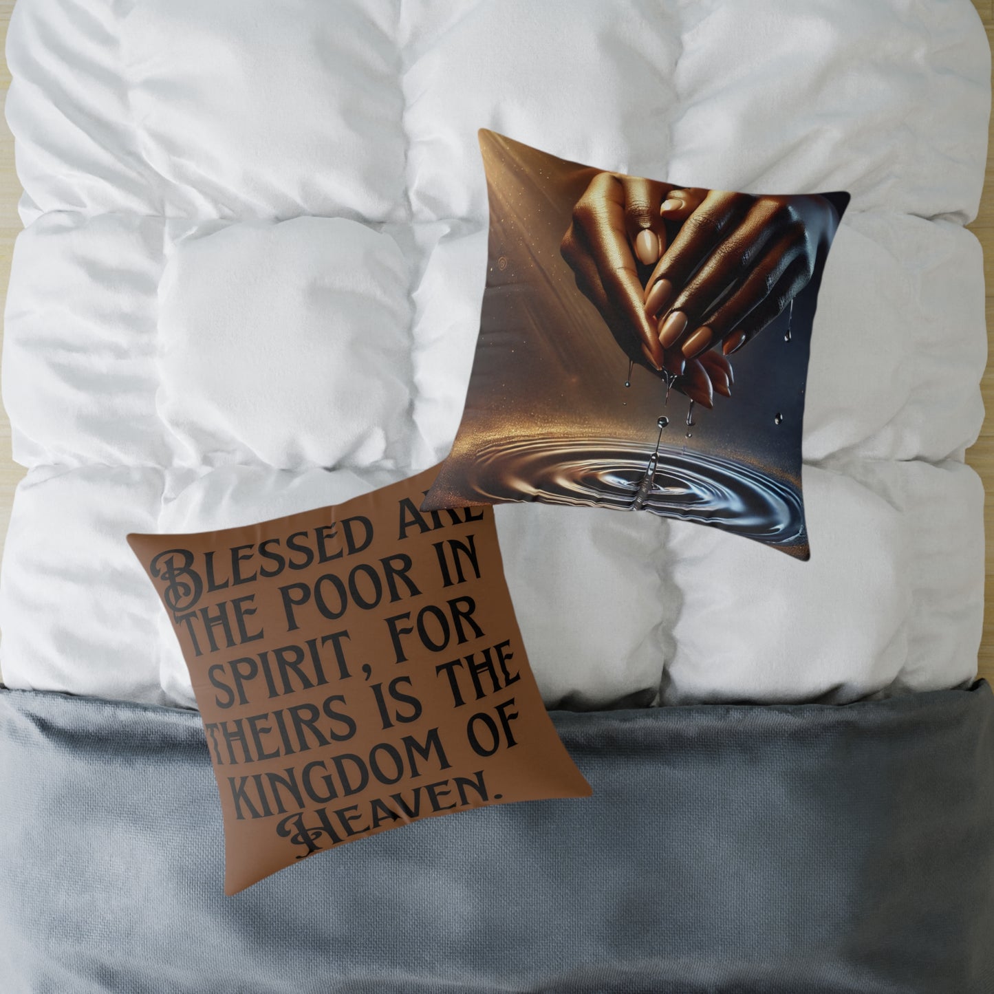 Blessed Are The Poor: Square Poly Canvas Pillow