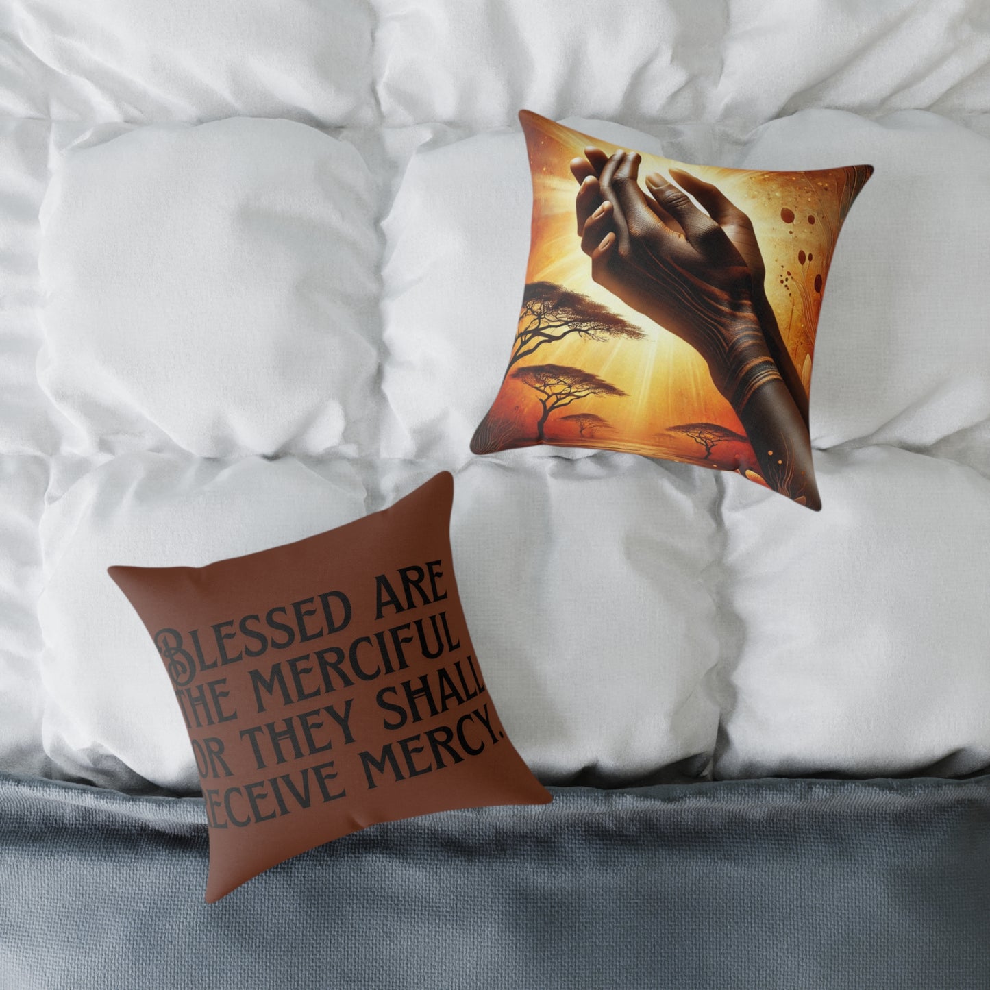 Blessed Merciful Poly Canvas Pillow, Inspirational Home Decor, Throw Pillow, Gift, Cushion for Living Room