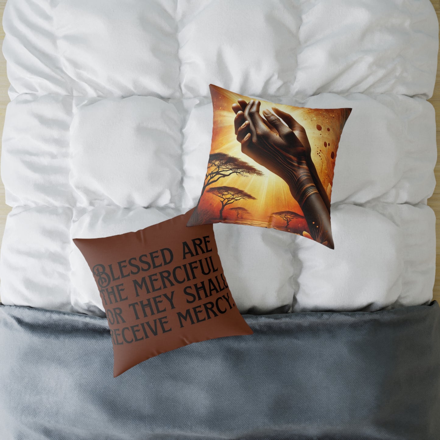 Blessed Merciful Poly Canvas Pillow, Inspirational Home Decor, Throw Pillow, Gift, Cushion for Living Room