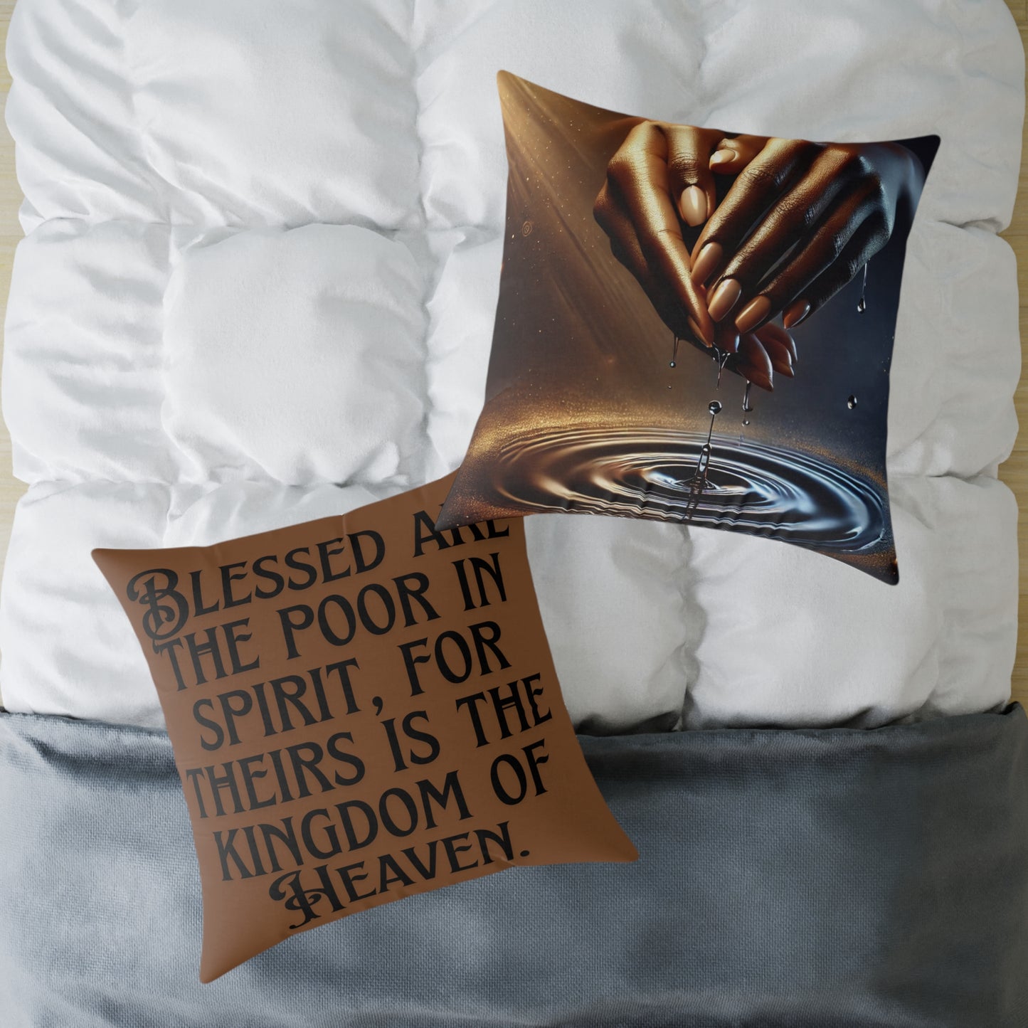 Blessed Are The Poor: Square Poly Canvas Pillow
